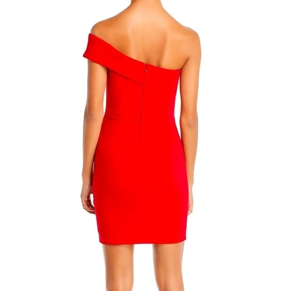 NWT AQUA SCUBA CREPE ONE SHOULDER ASYMMETRICAL MINI SHEATH DRESS RED SIZE 12